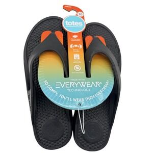 Totes Shoes Mens Size 10 Black Flip Flop Sandals Everywear Tech Comfort New